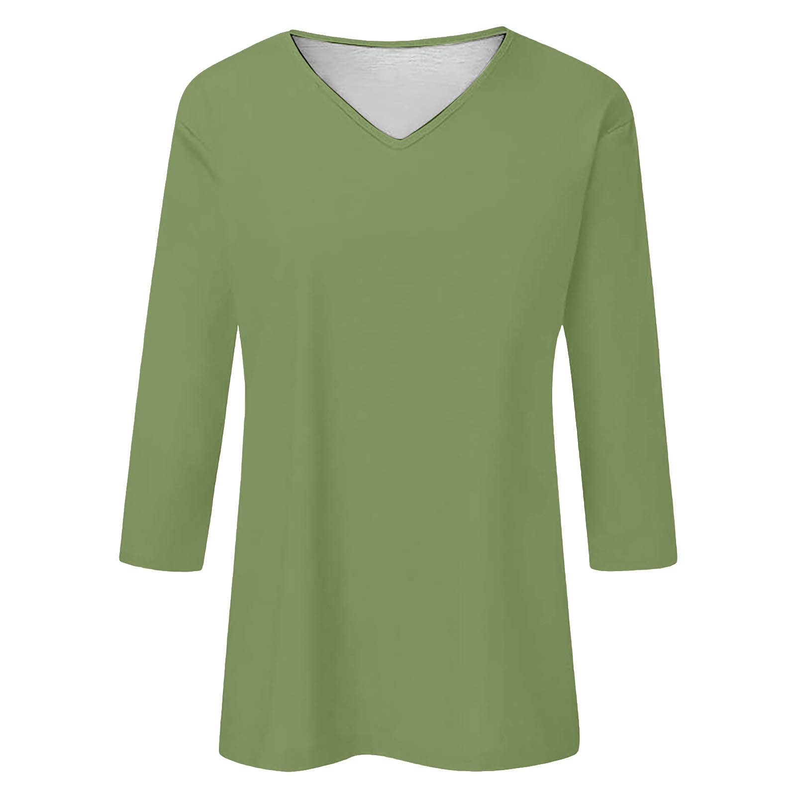 thumbnail image 4 of Camiseta básica de verano informal de color liso con cuello en V para mujer - Poliéster, manga 3/4, aberturas laterales - S-XXL, 4 of 5